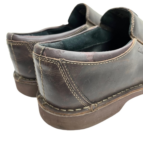 CLARKS Dark Chocolate Brown Genuine Leather Slip ON Loafers Casual Shoes sz 12 - Picture 5 of 16
